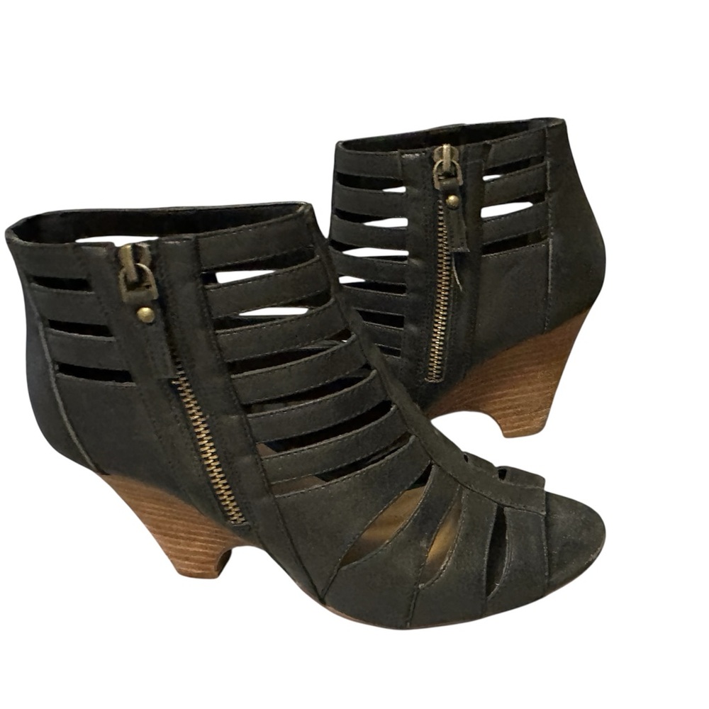 Crown Vintage Open-Toe Cutout Ankle Booties in Black